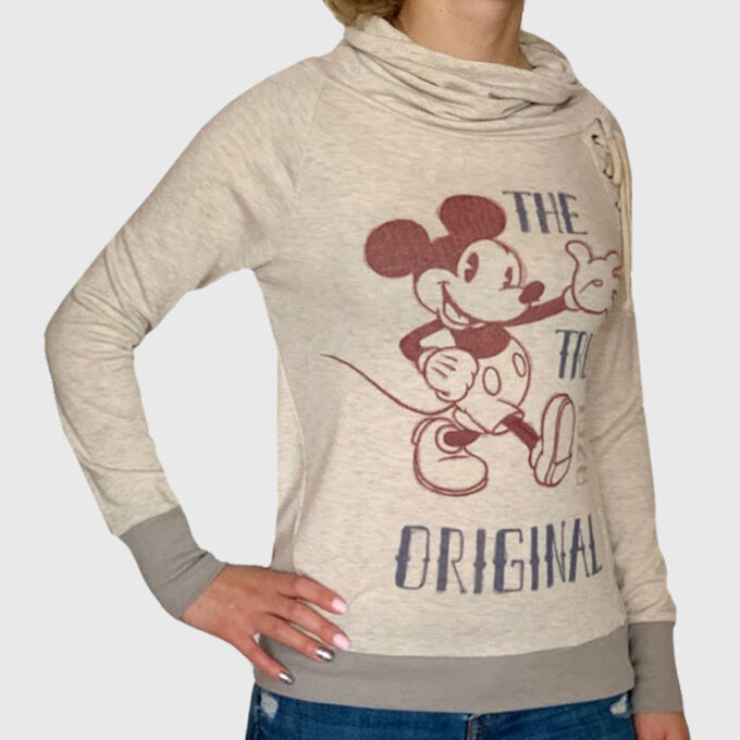 Женская кофта худи Disney Park – модный воротник-хомут и прикольный декор-шнуровка №148