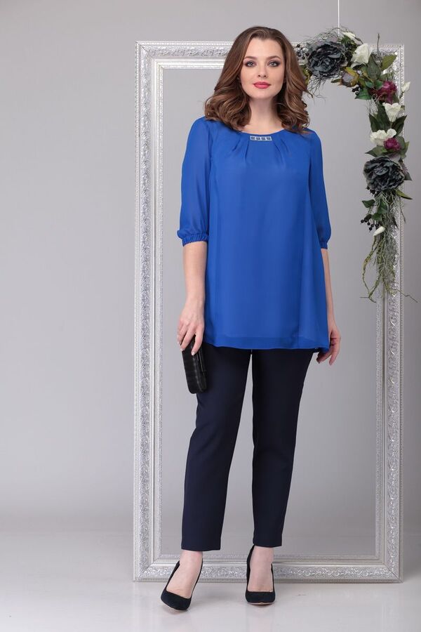 Блуза, брюки Michel chic 1203 василёк+тёмно-синий