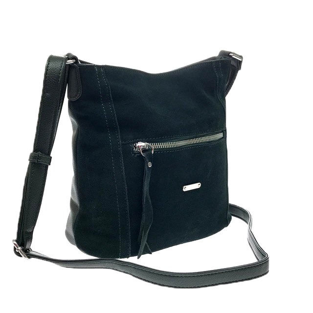 Городская сумка Gino_Kite с ремнем через плечо из натуральной замши и эко-кожи цвета зелёного опала.