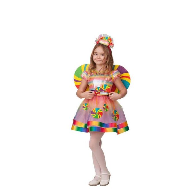 Карнавальный костюм «Конфетка», платье, головной убор, крылья, р. 26, рост 104 см