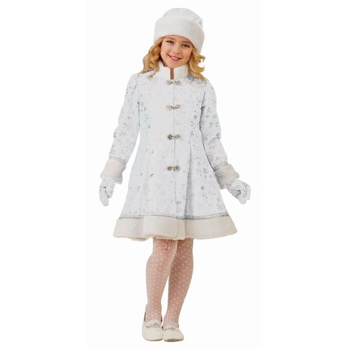 Карнавальный костюм &quot;Снегурочка плюш белая&quot;, пальто, шапка, рукавицы,  р.34, рост 134 см
