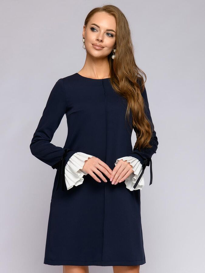 1001 Dress Платье синего цвета длины мини с длинными рукавами