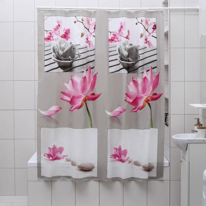 Штора для ванной комнаты Доляна «Медитация», 180x180 см, EVA, цвет белый