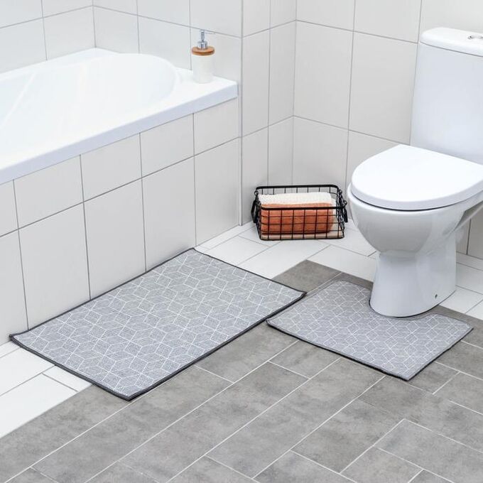 Набор ковриков для ванной и туалета Доляна «Адеолла», 2 шт: 50?78 см, 40?50 см