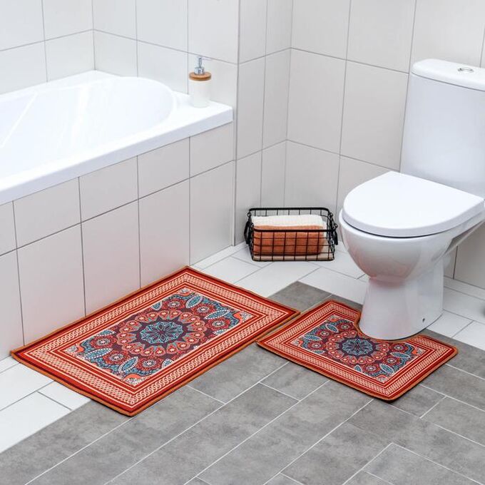 Набор ковриков для ванной и туалета Доляна «Геомертик», 2 шт: 50?78 см, 40?50 см