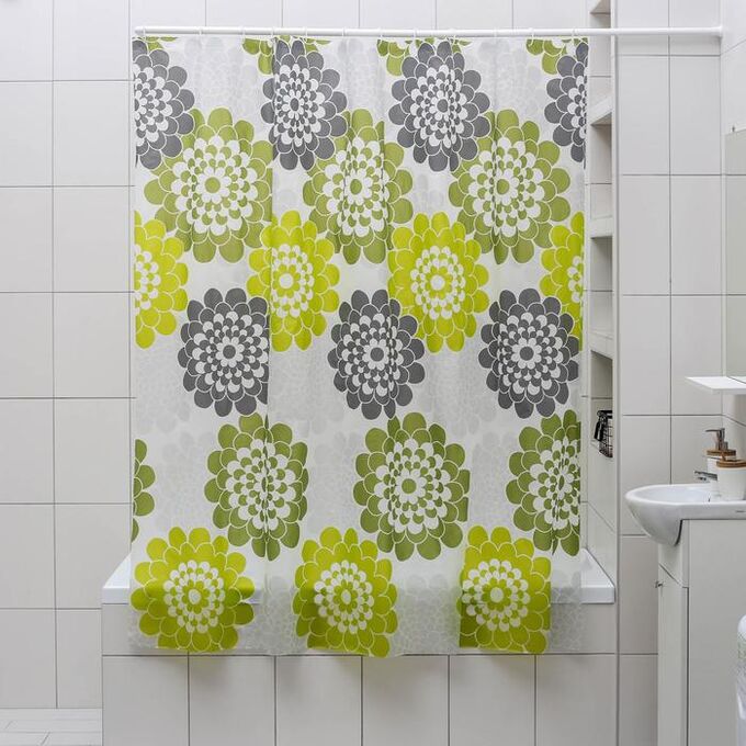 Штора для ванной комнаты Доляна «Зелёные цветы», 180?180 см, EVA