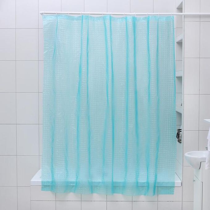 Штора для ванной комнаты Доляна «Квадраты» 3D, 180x180 см, EVA, цвет морская волна