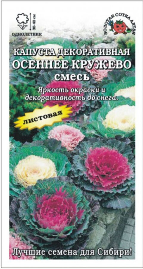 Золотая сотка Алтая Цветы Капуста декоративная Осеннее Кружево ЦВ/П (СОТКА) 0,3гр смесь однолетник 30-40см