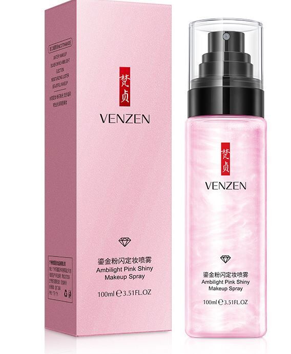 Спрей фиксатор для макияжа Venzen Pink Shine Watery Makeup с розовой жемчужной пудрой 100 ml