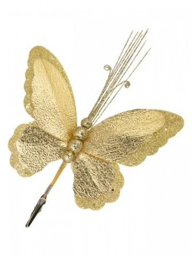 Украшение Бабочка на клипсе 19 х 34 см фольга/полиэстр цвет золотой новый год