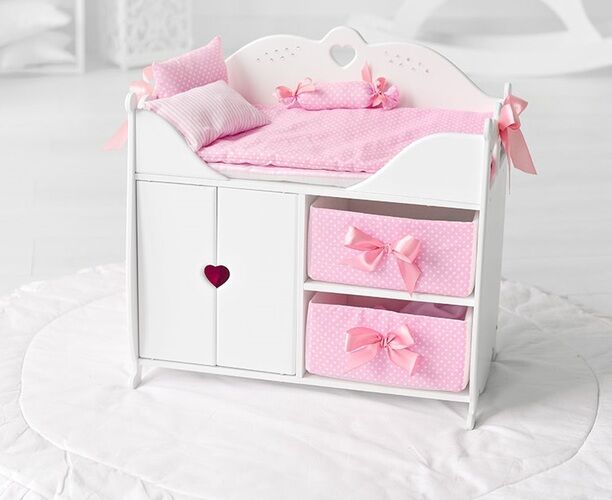 Кроватка для кукол с комодом и шкафом  &quot;Diamond princess&quot; с постельным бельем мягк.корзин. цв.белый