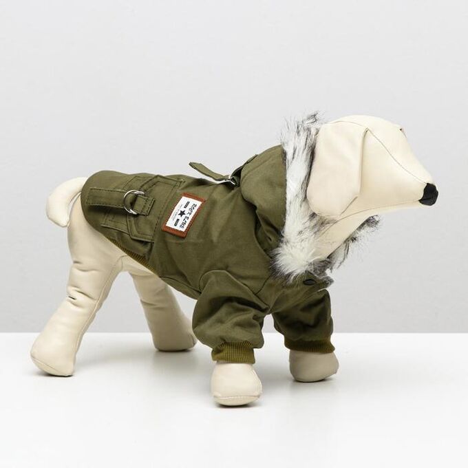 СИМА-ЛЕНД Куртка для собак с меховым капюшоном, XXL (ДС 40 см, ОШ 35 см, ОГ 55 см), зелёная