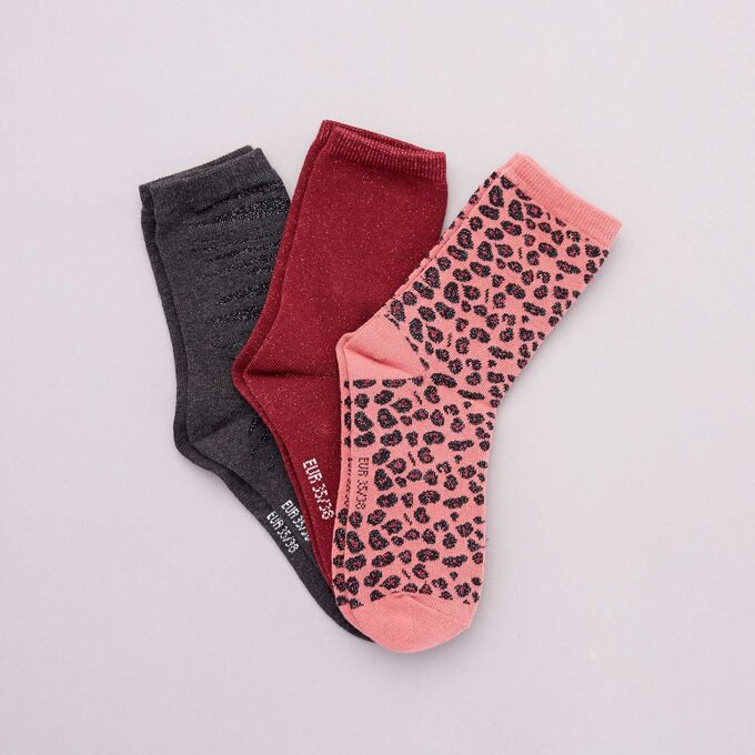 Комплект из 3 пар носков с узорами - розовый
