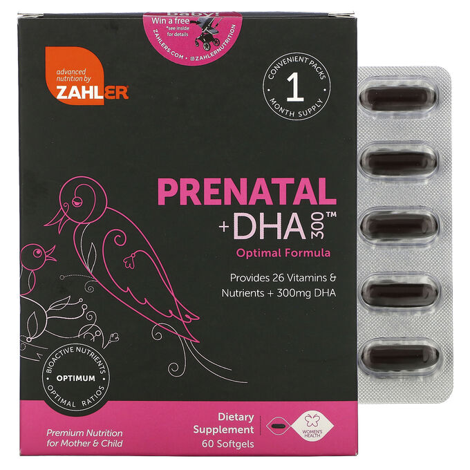 Zahler, Prenatal + DHA 300, комплекс предродовых витаминов с ДГК, 60 мягких таблеток