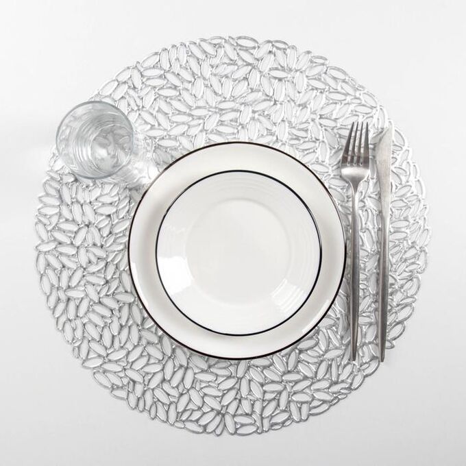 Набор салфеток кухонных Доляна «Манифик», d=38 см, 4 шт, цвет серебро
