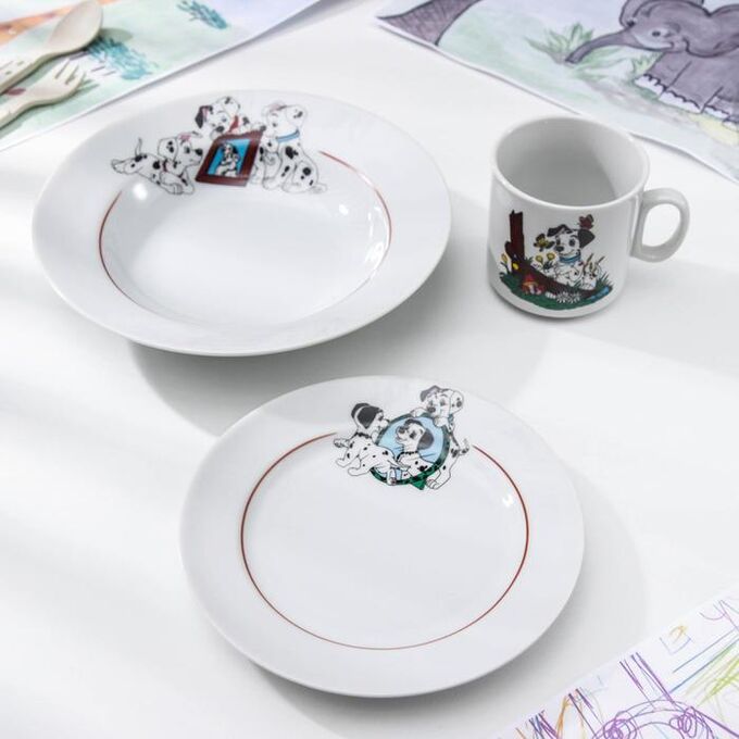 Набор посуды «Далматинцы», 3 предмета: кружка 200 мл, тарелка глубокая 230 мл, 20 см, тарелка мелкая 17 см, рисунок МИКС