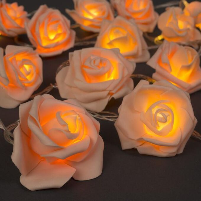 Luazon Lighting Гирлянда «Нить» 5 м с насадками «Розы оранжевые», IP20, прозрачная нить, 20 LED, свечение тёплое белое, 220 В