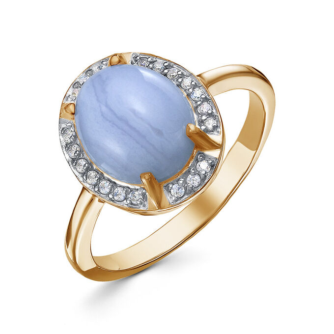 Artefakt Позолоченное кольцо с голубым агатом - 1362 - п