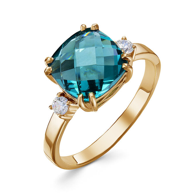 Artefakt Позолоченное кольцо с голубым фианитом - 1310 - п