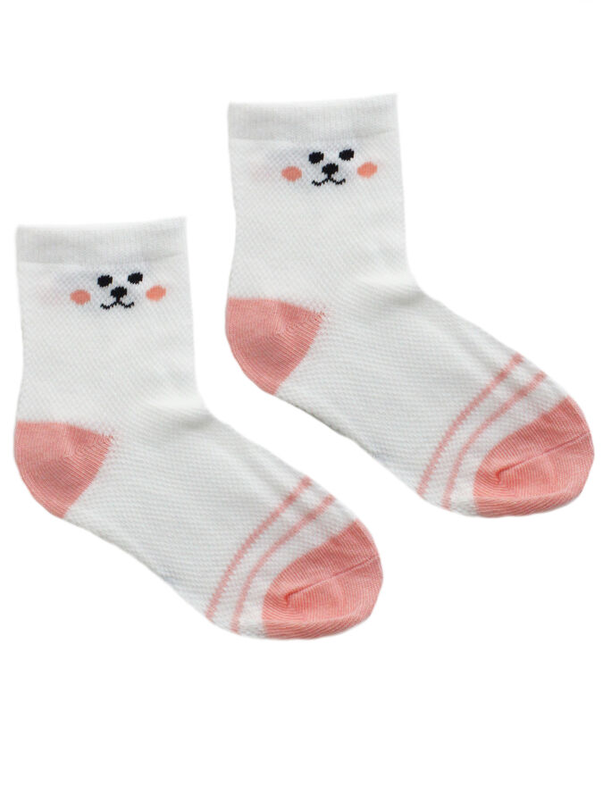 Krumpy Детские носки 3-5 лет 15-18 см  &quot;Розовый зая&quot; Белые с рожицей
