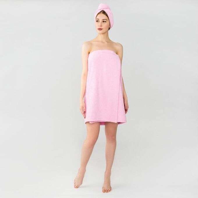 Набор для сауны Экономь и Я: полотенце- парео 68*150см + чалма, розовый, 100%хл, 320 г/м2