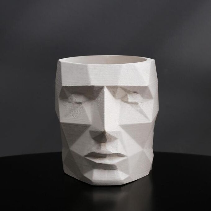 Кашпо полигональное «Голова», цвет белый, 7.5x 9 см