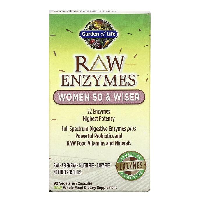 Garden of Life, RAW Enzymes, ферменты для женщин от50лет, 90вегетарианских капсул