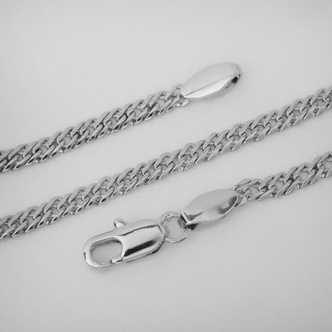 Браслет металл &quot;Цепь&quot; плетение ромб, продолговатый карабин, цвет серебро, ширина 3 мм, L=18,5 см