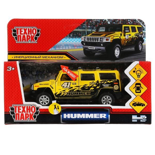 HUM2-12SLSRT-YE Машина металл свет-звук &quot;hummer h2 спорт&quot; 12см, инерц., желтый в кор. Технопарк в кор.2*36шт