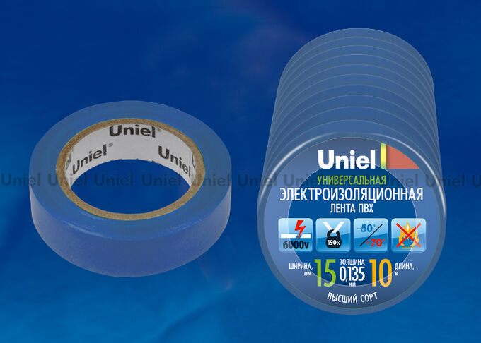 UNIEL Изоляционная лента UIT-135P  BLU 10 м, 15 мм, 0,135 мм, 1 шт, цвет Синий