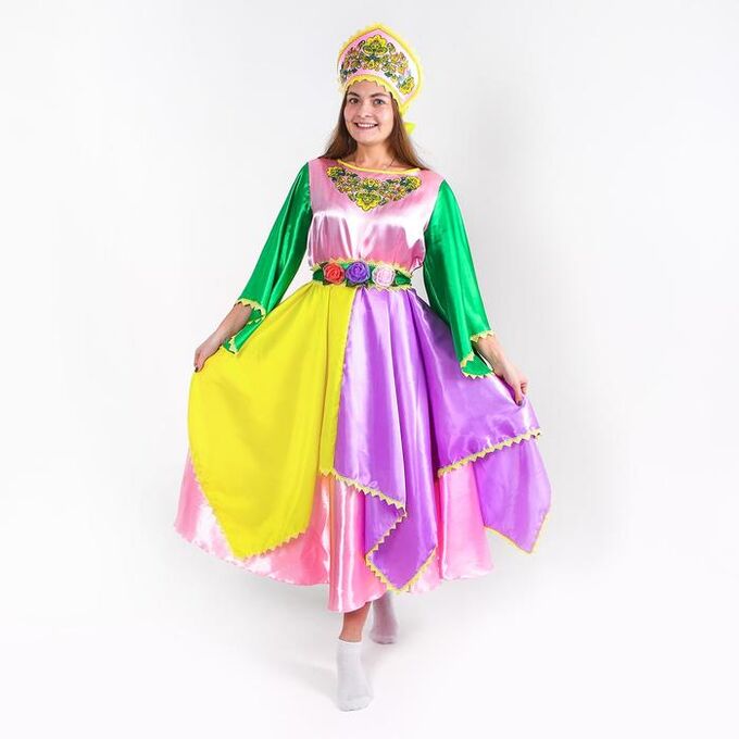 Карнавальный костюм «Весна», платье, кокошник, р. 46-48
