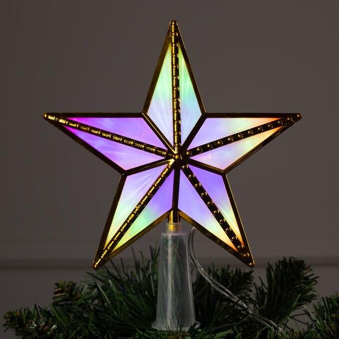 Luazon Lighting Светодиодная верхушка на ёлку «Звезда золотая» 15 см, 10 LED, провод 2 метра, 220 В, свечение мульти