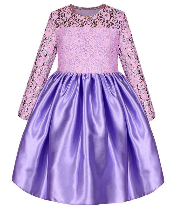 Сиреневое нарядное платье для девочки с гипюром Цвет: сиреневый
