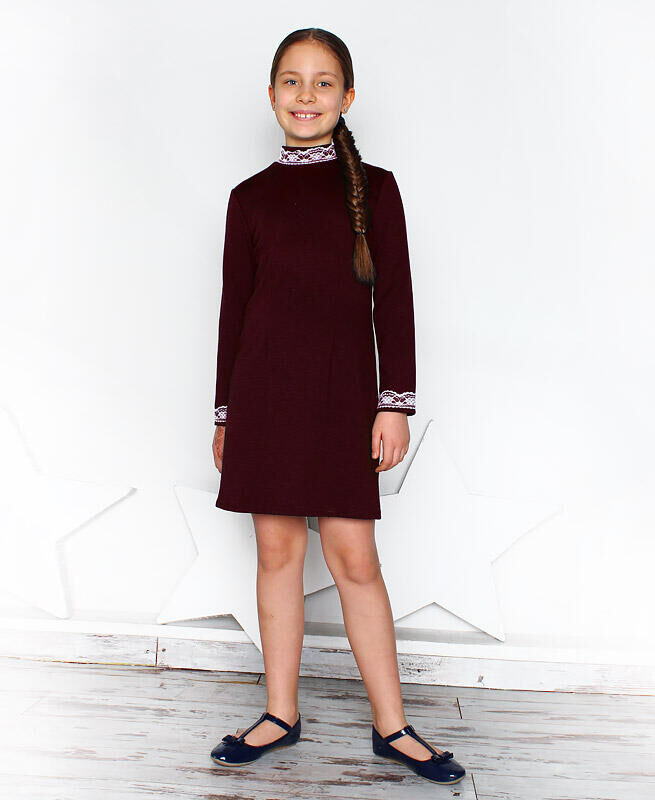 Радуга дети Бордовое школьное платье для девочки Цвет: бордо