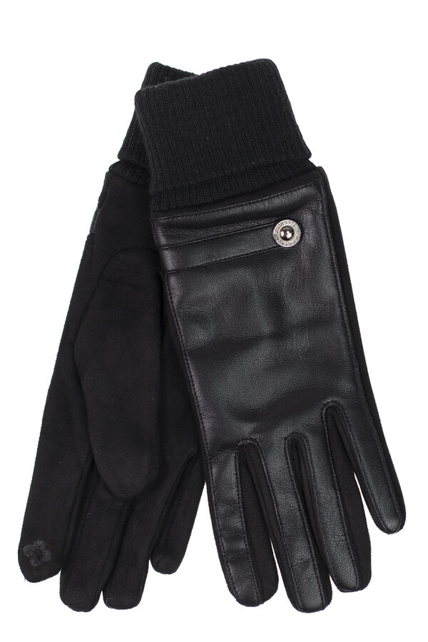 Кожаные женские перчатки на флисе, цвет чёрный