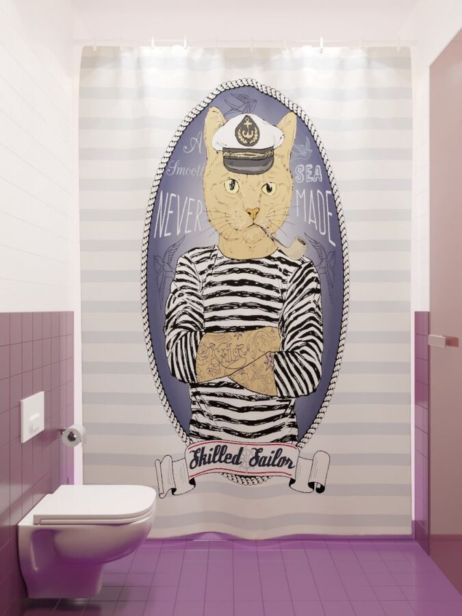 Фотоштора для ванной Кот моряк