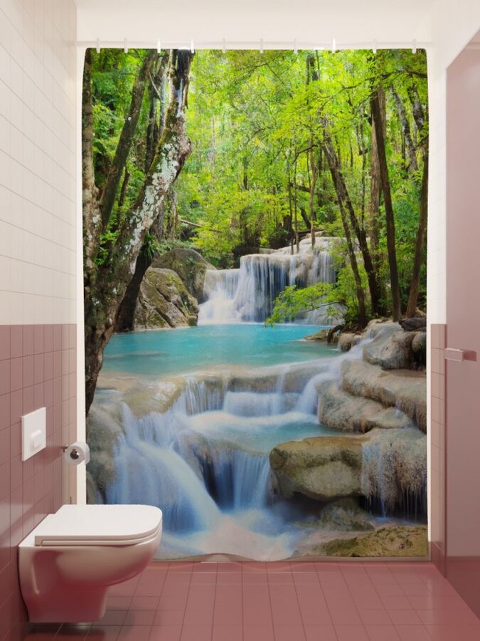 Фотоштора для ванной Лесной водопад