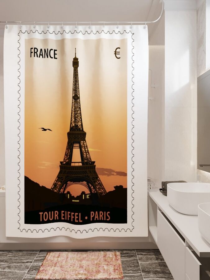 Фотоштора для ванной Парижская марка