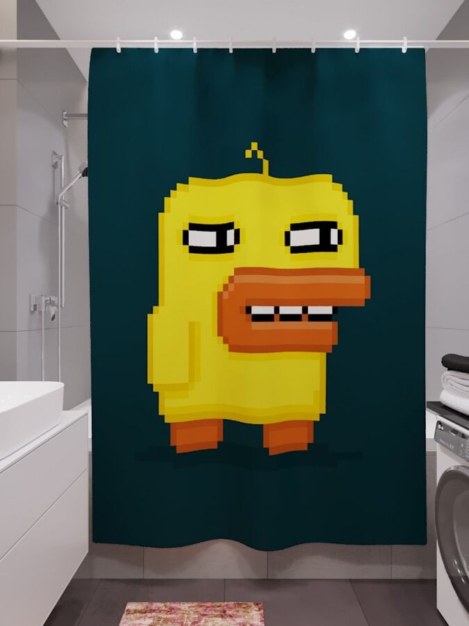 Фотоштора для ванной Пиксельная уточка