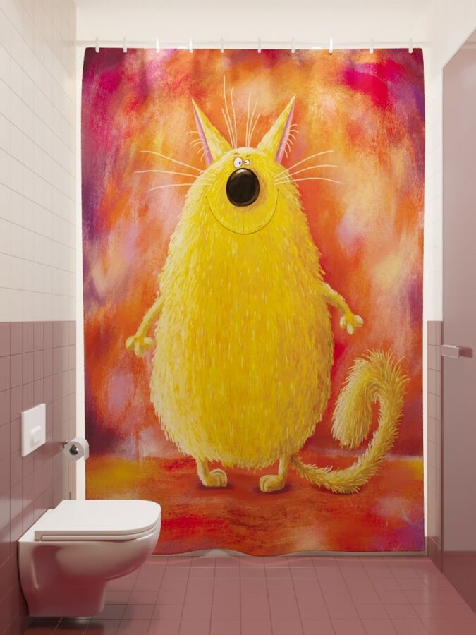 Фотоштора для ванной Счастливый котик