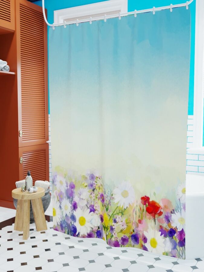 Фотоштора для ванной Живописные цветы
