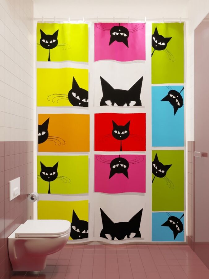 Фотоштора для ванной Черный котик