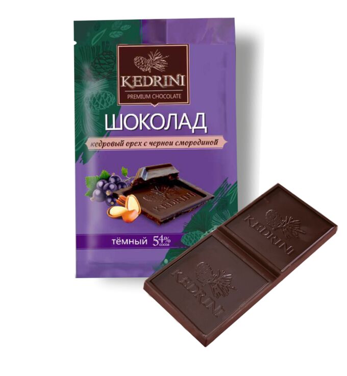 Шоколад Kedrini темный с кедровым орехом и черной смородиной 23 гр.