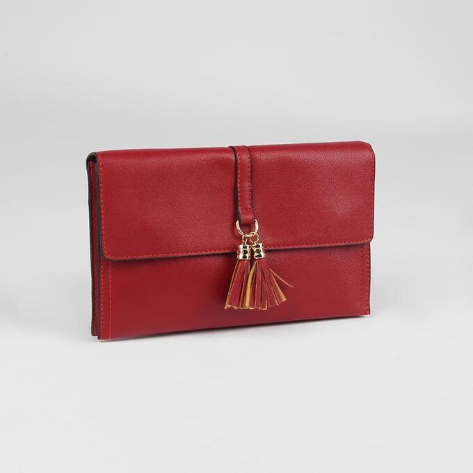 Клатч женский, 3 отдела на молнии, наружный карман, с ручкой, регулируемый ремень, цвет красный
