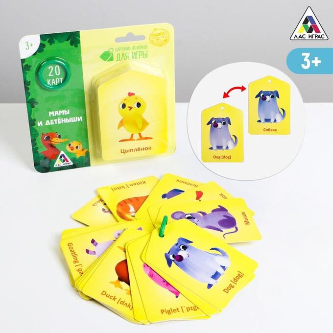 ЛАС ИГРАС Карточки на кольце для изучения английского языка «Мамы и детёныши», 20 карт, кольцо, 3+