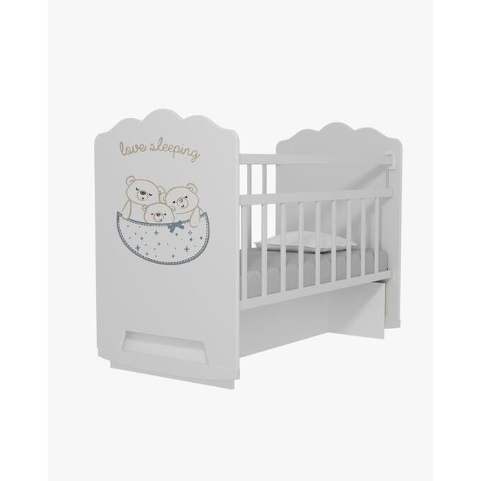 Кровать детская Love Sleeping колесо-качалка с маятником (белый) (1200х600)