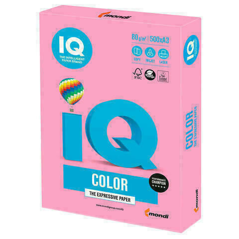 Бумага цветная IQ color БОЛЬШОЙ ФОРМАТ (297х420 мм), А3, 80 г/м2, 500 л., пастель, розовая, PI25