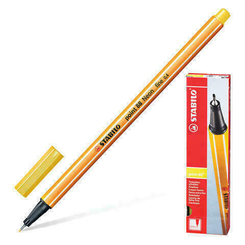 Ручка капиллярная (линер) STABILO &quot;Point 88&quot;, ЖЕЛТАЯ, корпус оранжевый, линия письма 0,4 мм, 88/44