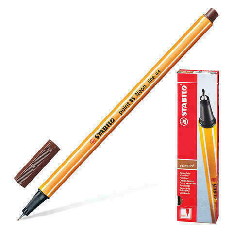 Ручка капиллярная (линер) STABILO &quot;Point 88&quot;, КОРИЧНЕВАЯ, корпус оранжевый, линия письма 0,4 мм, 88/45