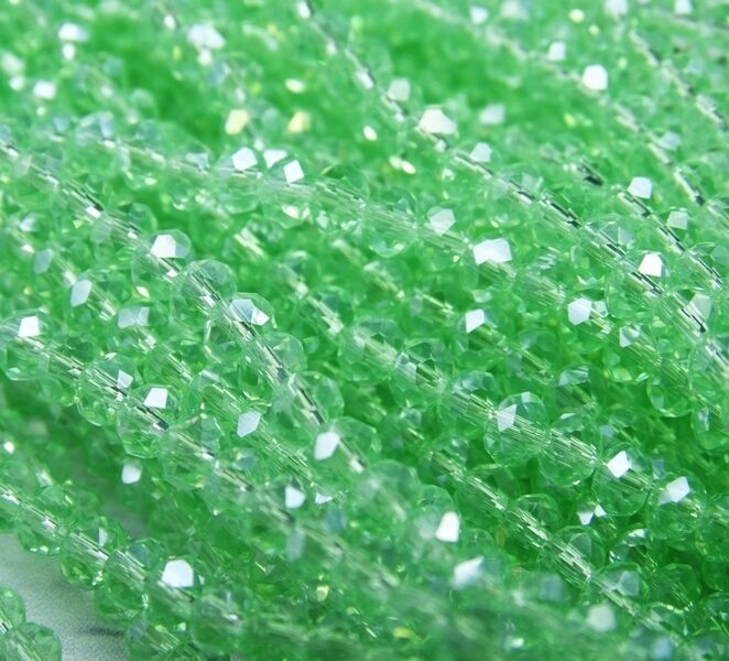 БП020ДС23 Хрустальные бусины Светло-зеленый прозрачный (с покрытием) 2х3 мм, 70-75